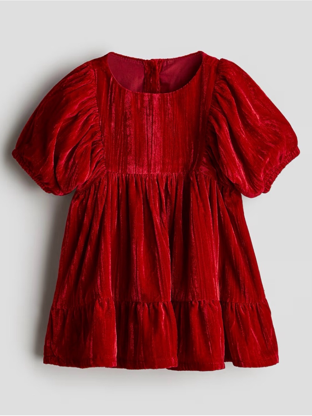 H&M Red Velvet Puff-Sleeve Dress